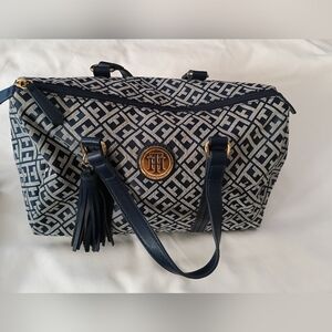Tommy Hilfiger Purse Blue and Gray Geometric Tote Tassel